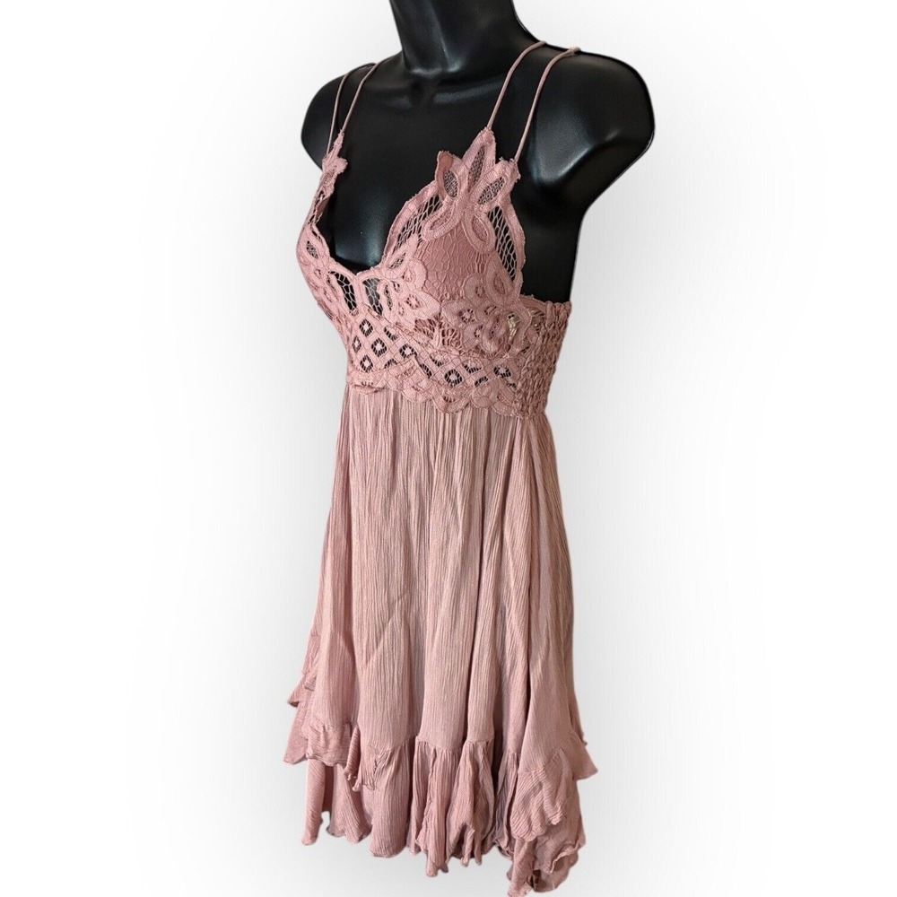 Free People Rose Crochet Adella Slip Sundress Lace Trim Ruffle Hem Sleeveless S - Picture 3 of 6